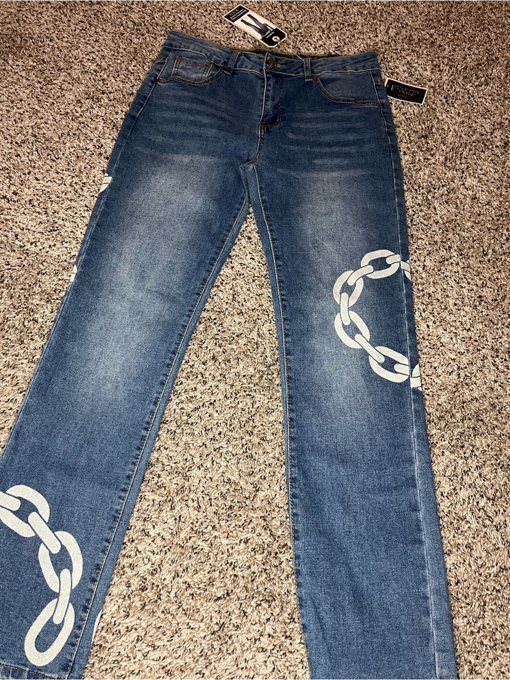 OTTO Blue Straight Leg Jeans with White Chain Print